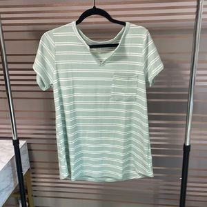 New Boutique ribbed strip top in mint and white- V cut neck